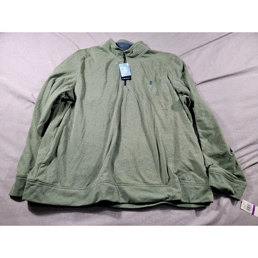 IZOD Saltwater Men's 1/4 Zip Salt Dune Fleece Green Pullover 2XL L/S NEW